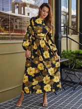 Floral Print Belted Maxi Dress shein